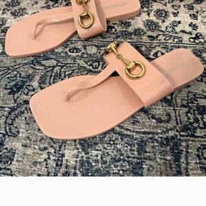 Jeffrey Campbell Pink Jelly Thong Sandals with Gold Hardware